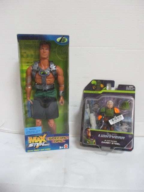 New Old Stock 2000 Max Steel Special OPS Action Figure and Disney Pixar: "Jr. Zap Patrol Darby Steel" Action Figure Both in Original Packages 