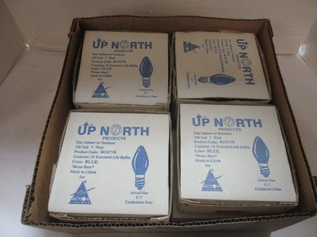 Eight Boxes of New Old Stock Up North Products Indoor/Outdoor Blue C-7 Candelabra (1 of 3)