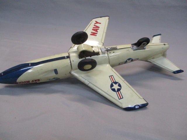 Vintage Jet Airplane Navy Douglas Sky Rocket Tin Litho Toy - 10
