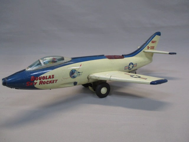 Vintage Jet Airplane Navy Douglas Sky Rocket Tin Litho Toy: By Line Mar