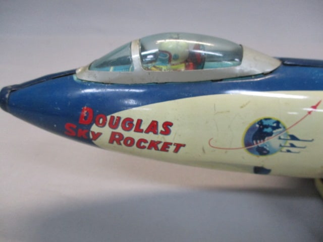 Vintage Jet Airplane Navy Douglas Sky Rocket Tin Litho Toy - 3