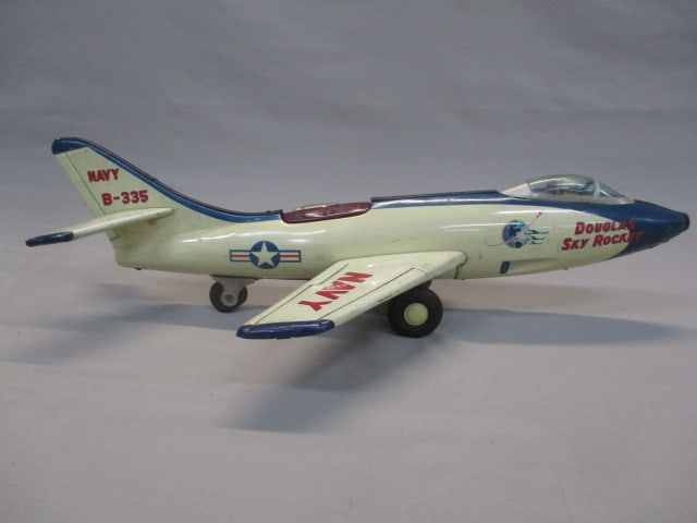 Vintage Jet Airplane Navy Douglas Sky Rocket Tin Litho Toy - 8
