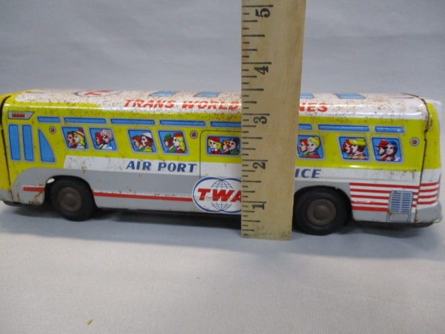 1960's TWA Airport Service Tin Bus Litho Friction Toy - 10