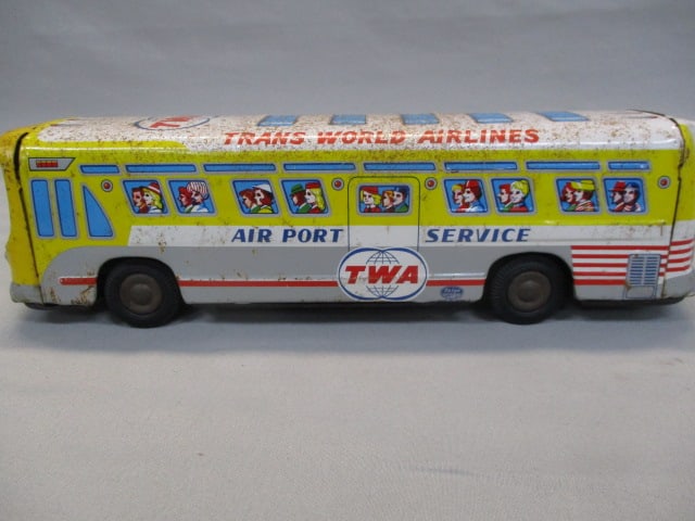 1960's TWA Airport Service Tin Bus Litho Friction Toy - 2