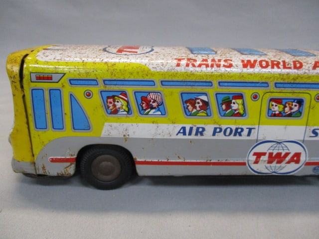 1960's TWA Airport Service Tin Bus Litho Friction Toy - 3