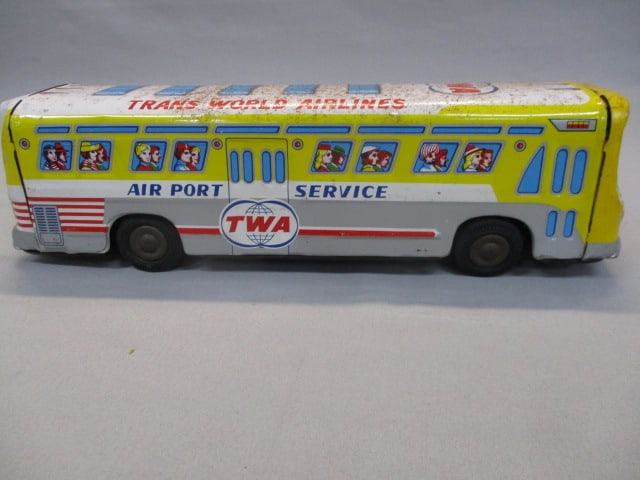 1960's TWA Airport Service Tin Bus Litho Friction Toy - 5
