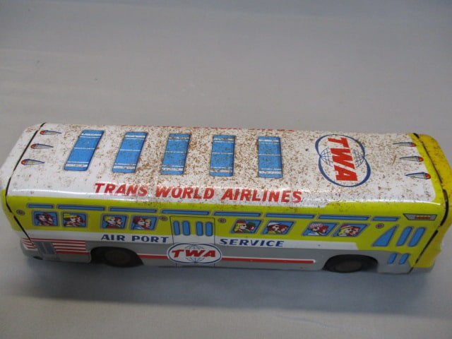 1960's TWA Airport Service Tin Bus Litho Friction Toy - 6