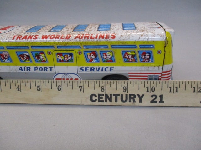 1960's TWA Airport Service Tin Bus Litho Friction Toy - 9