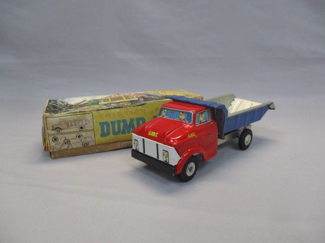 Vintage Tin Friction Toy Dump Truck w/Original Box (1 of 14)