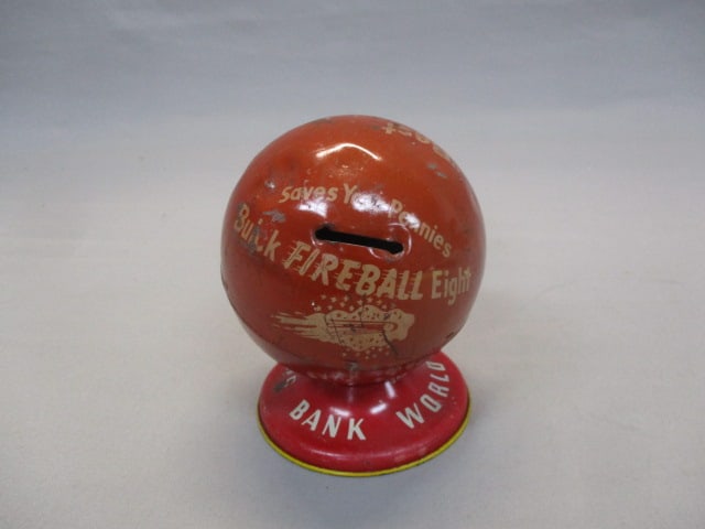 1930's Buick Fireball Eight Advertising Tin Coin Bank: . 