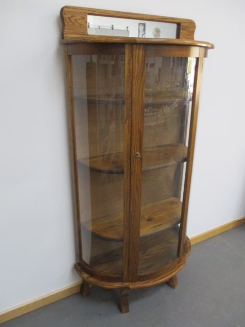 Vintage Oak Curved Glass China Cabinet - 2