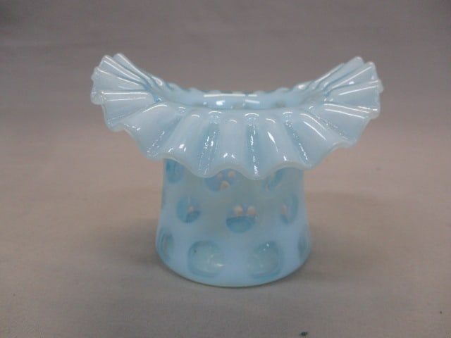 Fenton Blue Opalescent Coin Dot Top Hat Vase (1 of 6)
