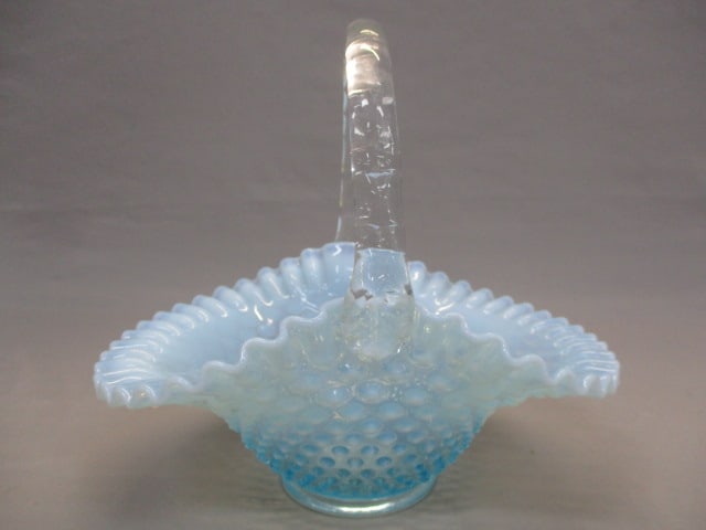 Fenton Blue Opalescent Hobnail Crimped Edge Basket (1 of 7)