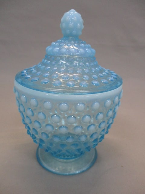 Fenton Blue Opalescent Hobnail Lidded Candy Jar (1 of 5)