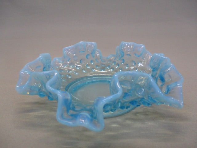 Fenton Blue Opalescent Hobnail Ruffled Edge Bonbon Dish (1 of 3)