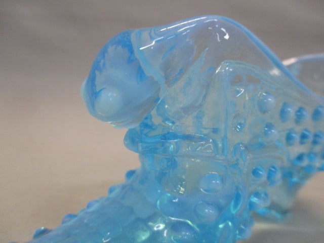 Fenton Blue Opalescent Hobnail Glass Cat Head Slipper - 2