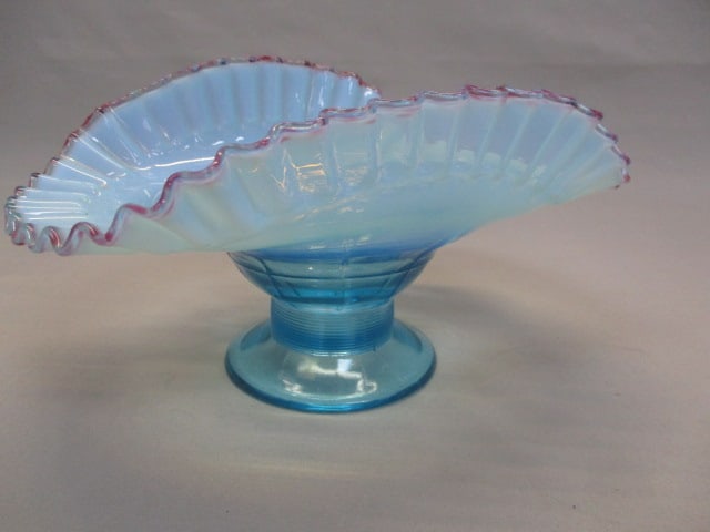 Vintage Blue Opalescent Compote w/Cranberry Edge (1 of 6)