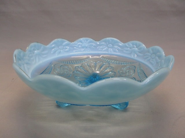 Vintage Jefferson Blue Opalescent Footed Bowl (1 of 6)