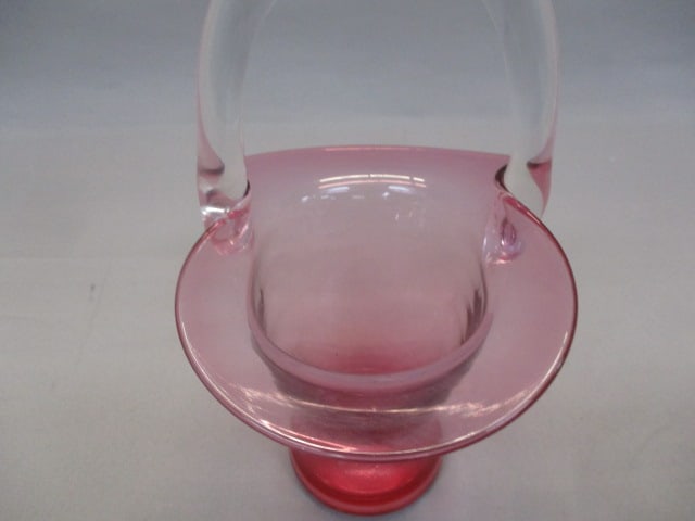 Vintage Pilgrim Cranberry Glass Basket w/Clear Handle - 3