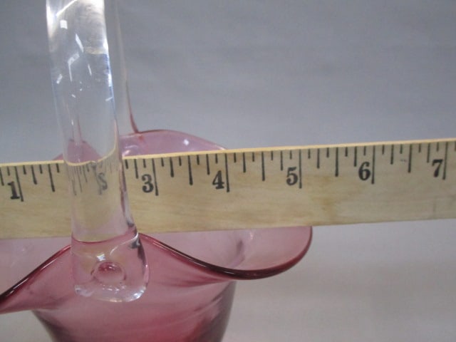 Vintage Pilgrim Cranberry Glass Basket w/Clear Handle - 4