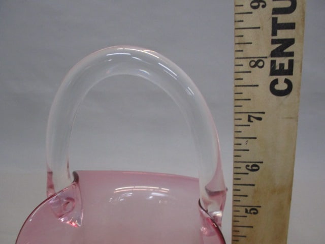Vintage Pilgrim Cranberry Glass Basket w/Clear Handle - 5