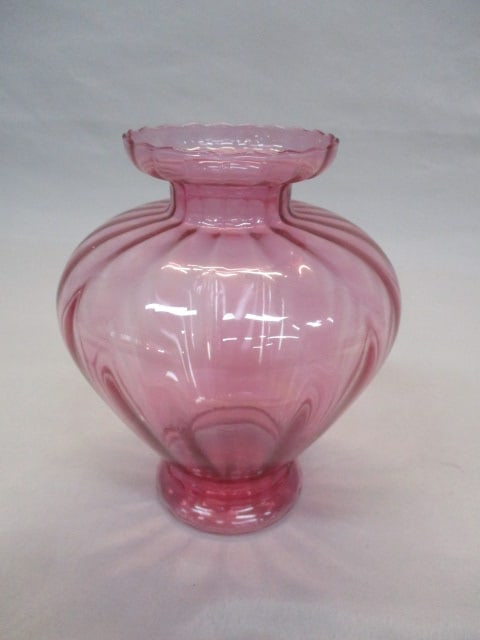Pilgrim Ribbed Cranberry Glass Vase (1 of 4)