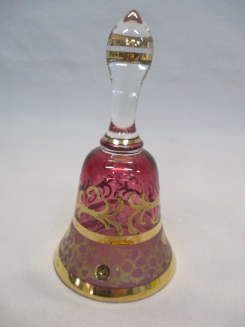 Vintage Bohemia Cranberry & Gold Glass Bell (1 of 3)
