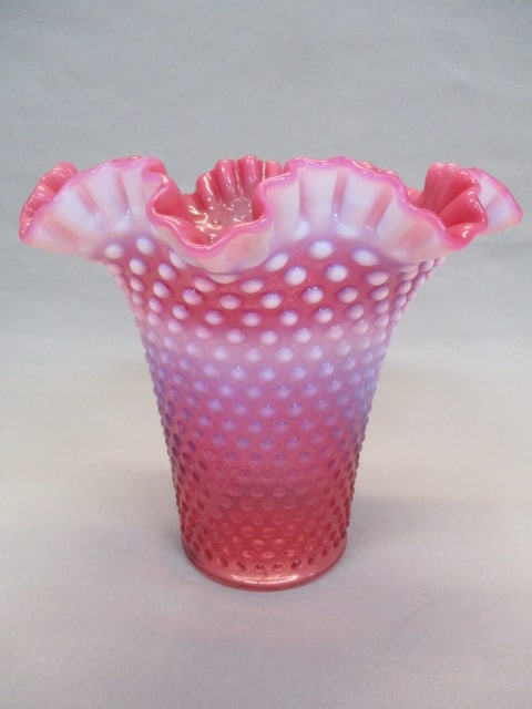 Fenton Cranberry Opalescent Hobnail Ruffled Edge Vase (1 of 5)