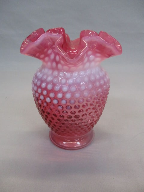 Fenton Cranberry Opalescent Hobnail Ruffled Edge Vase (1 of 4)