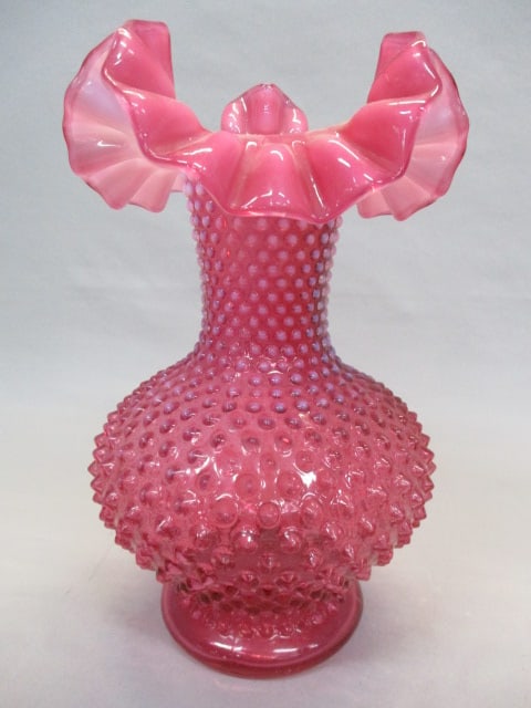 Fenton Cranberry Opalescent Hobnail Ruffled Edge Vase (1 of 6)