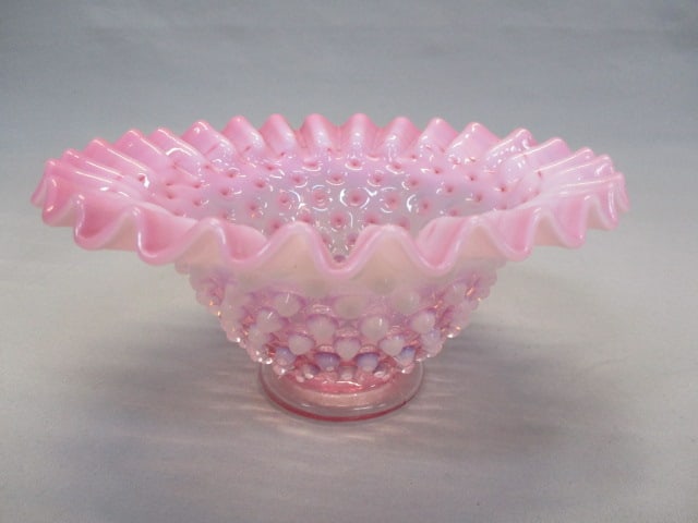 Fenton Pink Opalescent Hobnail Bowl w/Crimped Edge (1 of 5)