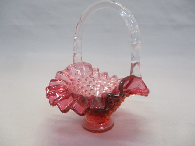 Fenton Cranberry Opalescent Hobnail Basket Ruffled Edge (1 of 5)