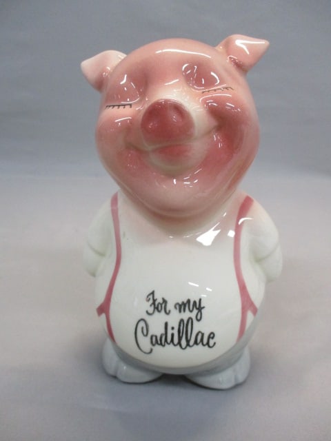 1950's Royal Copley "For My Cadillac" Ceramic Piggy Bank: 7.5" 