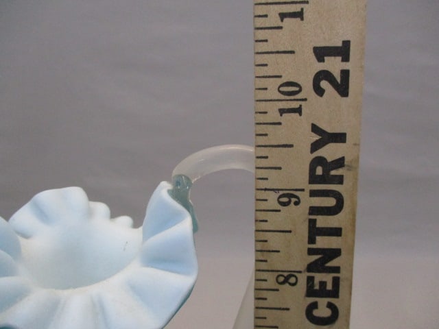 Vintage Victorian Blue Satin Glass Vase Hand Painted - 5