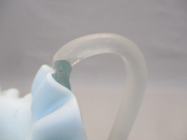 Vintage Victorian Blue Satin Glass Vase Hand Painted - 6