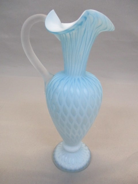 Vintage Blue Satin Mother of Pearl Diamond Quilted Pitcher (1 of 5)