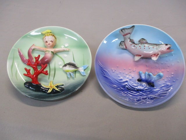 Napco #B2891 3D Mermaid Wall Plate 5": Rainbow Trout #533 wall Plate 5" - Trout Plate Has Crack 