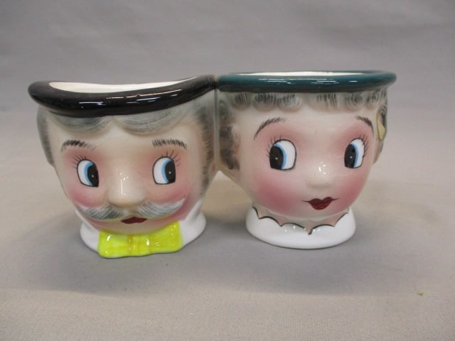1950's Ceramic Man & Lady Condiment Jars 6.5" x 3": By PY Japan 
