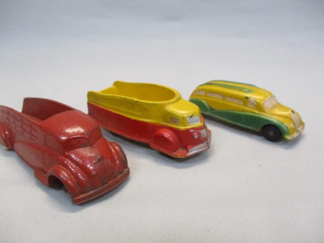 3 Vintage Hard Rubber Toy Cars By Sun Rubber: . 