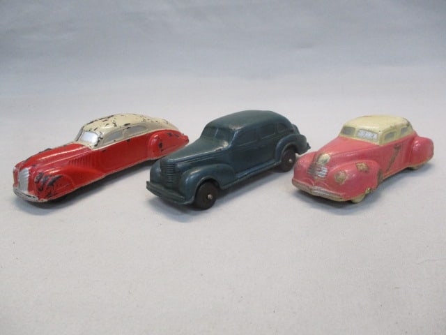 3 Vintage Hard Rubber Toy Cars By Sun Rubber & Auburn (1 of 14)
