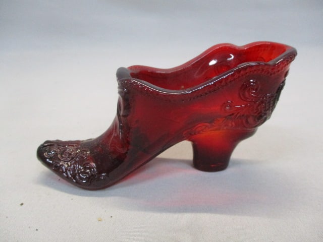 Fenton Ruby Red Glass Slipper "Cabbage Rose" Pattern - 2