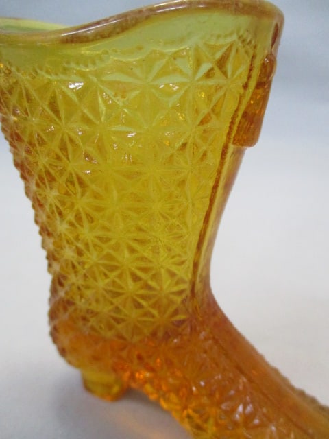 Fenton Amber Glass Boot "Daisy & Button" Pattern - 2