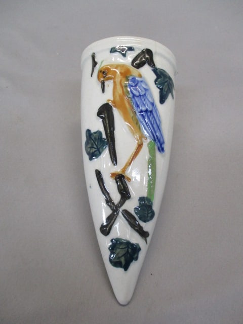 Vintage Raised Bird Ceramic Wall Pocket Made in Japan: 6.5" 