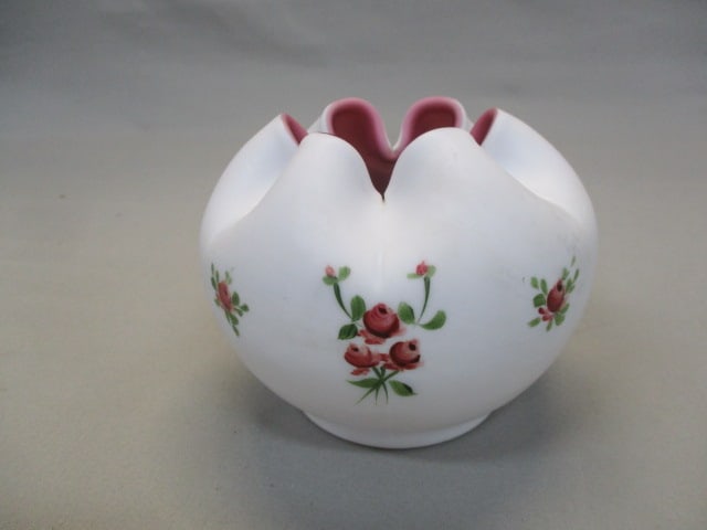 Vintage White Satin Cased Rose Bowl 3.5": . 