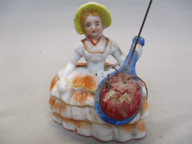 Vintage Lady Pin Cushion Made in Japan Terrier Pin Cushion & Scissors Holder - 2