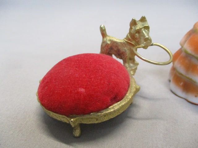 Vintage Lady Pin Cushion Made in Japan Terrier Pin Cushion & Scissors Holder - 5