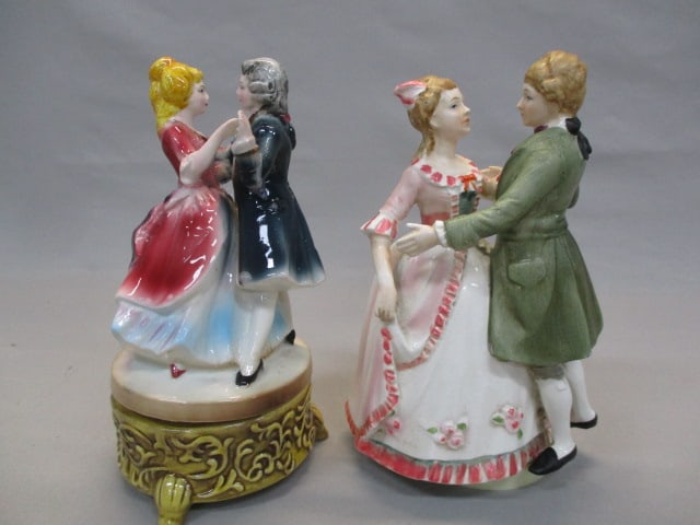 2 Porcelain Victorian Couples Dancing Music Boxes 8" (1 of 5)