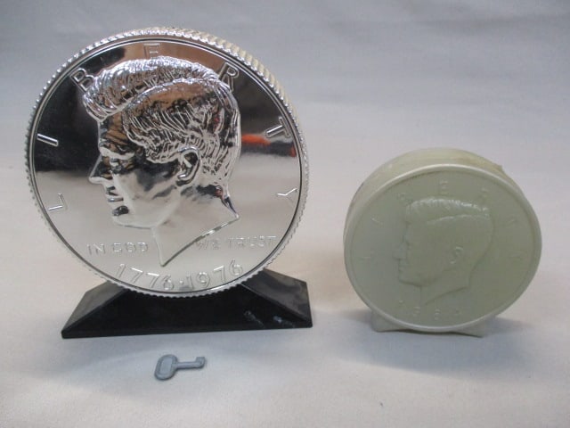 2 Kennedy Half Dollar Shaped Coin Banks 5" & 3": . 