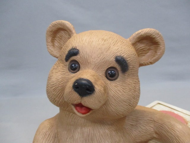 1989 Home Co Resin Teddy Bear w/Alphabet Block 9.5" - 3