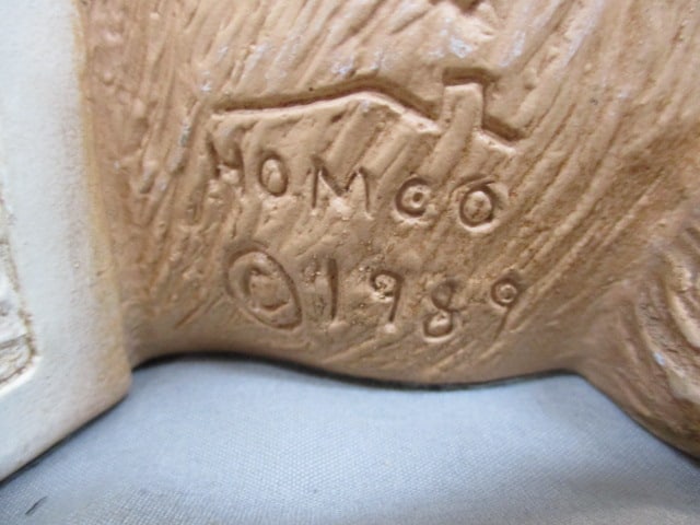 1989 Home Co Resin Teddy Bear w/Alphabet Block 9.5" - 5